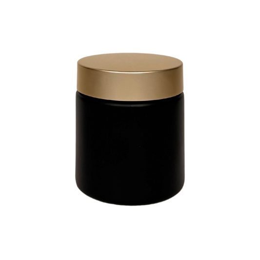4oz Black Matte Glass Jar Straight Sided w/Brushed Gold Lid