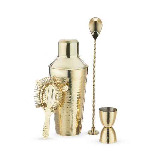 Gold Hammered Finish Stainless Steel Barware Set